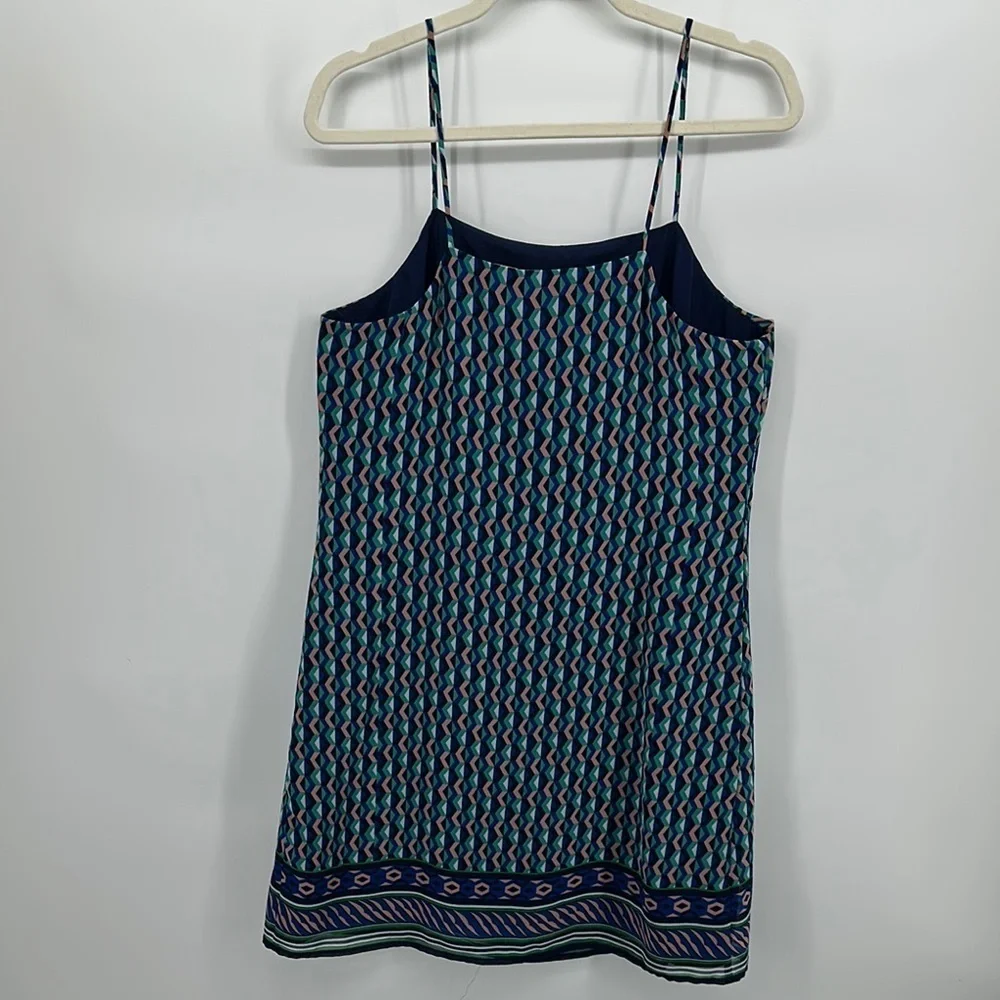 Anthropologie Maeve Silk Like Pink&Blue Dress Geometric Patterned Mini Lined Med